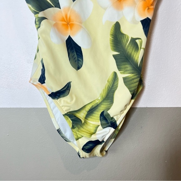 Vintage Leiloni 90s Pastel Yellow One Piece Tropical Floral Pinup Swimsuit 8 - Picture 10 of 16